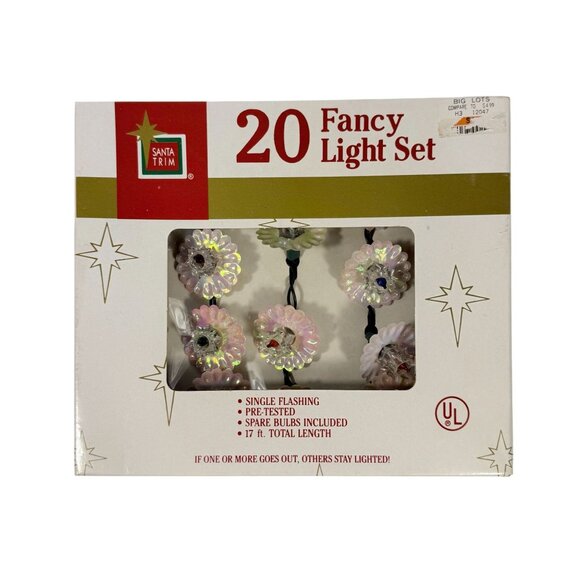 Christmas Tree Lights Vintage Santa Trim 20 Fancy Light Set Iridescent Flowers - Picture 1 of 16